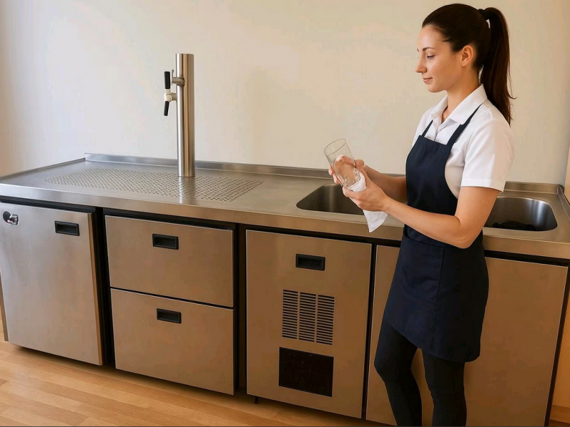 Theke mit Zapfanlage intergrierter Kühlschrank